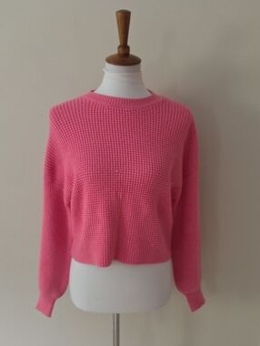 Forever 21 Women's Pink Waffle-Knit Crewneck Sweater